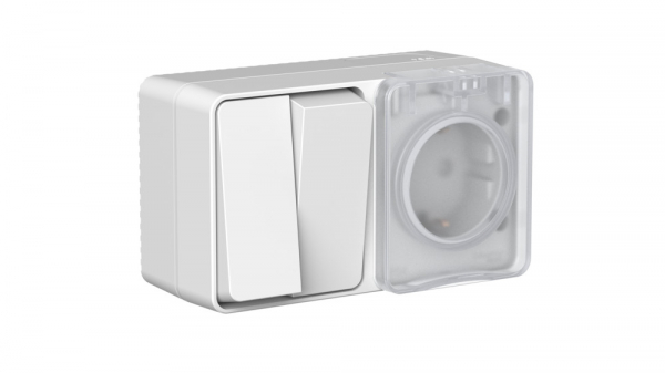 Systeme Electric AtlasDesign Profi54 Наруж Серый Блок: Роз. з/к со шт. 16А, Выкл.2-клав.10А