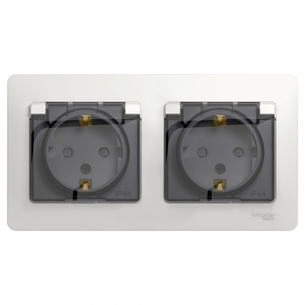 Systeme Electric Glossa Бел Розетка 2-ая с/з, со шторками, в сборе, IP44