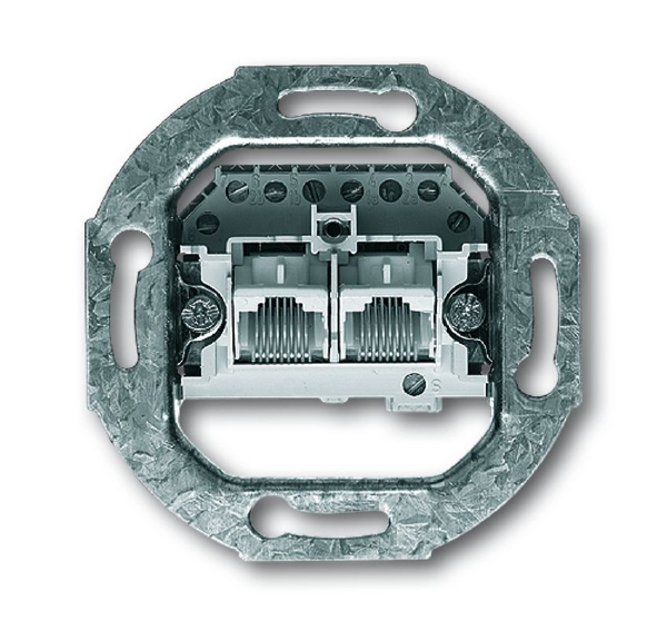 ABB BJE Мех Розетка ТЛФ 2-ая наклонная с общим входом (RJ 11/12RJ 45 кат3,2х8(8)