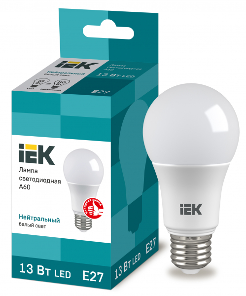 IEK Лампа светодиодная ECO A60 шар 13Вт 230В 4000К E27