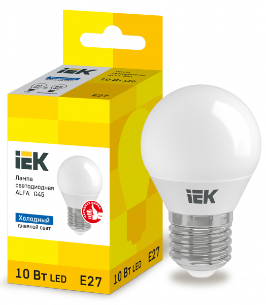 IEK Лампа LED ALFA G45 шар 10Вт 230В 6500К E27