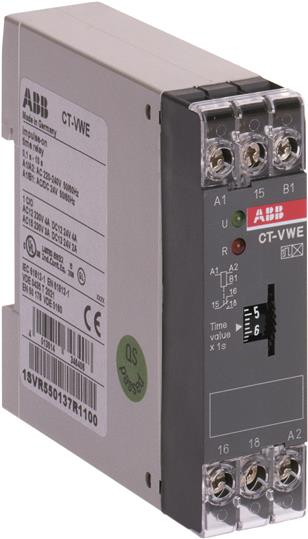ABB Реле времени CT-VWE (с проскальз. при замык.) 24B AC/DС, 220-240 В AC (временной диапазон 0,3с..30с.) 1ПК