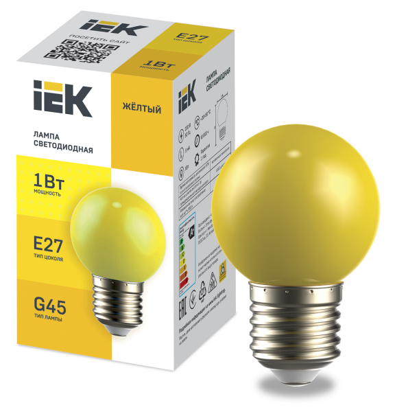 IEK Лампа LED декор. G45 шар 1Вт 230В желтый E27