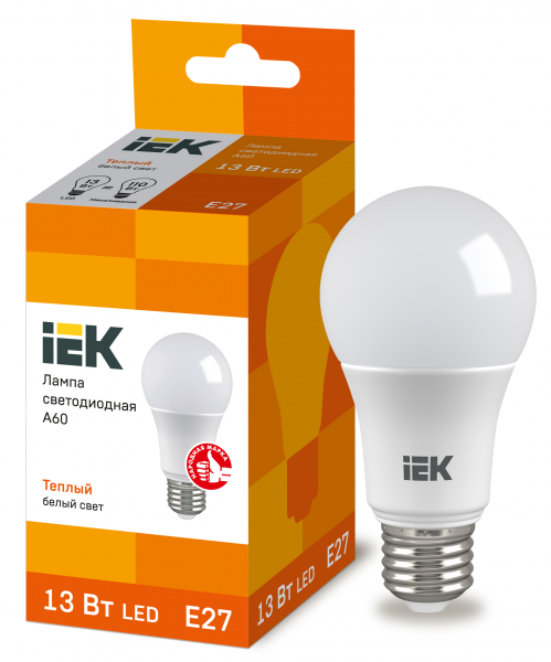 IEK Лампа светодиодная ECO A60 шар 13Вт 230В 3000К E27