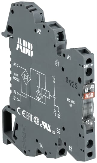 ABB Реле RB121A , 1 перекл. контакт, 1мА-6А, катушка 230VAC/DC, винт.зажимы