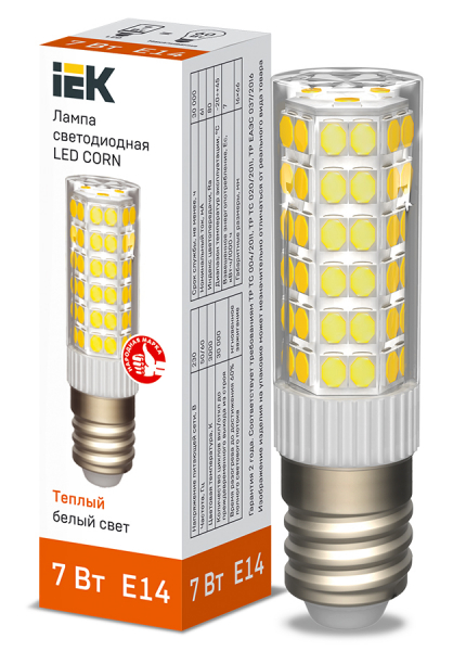 Лампа LED CORN капсула 7Вт 230В 3000К керамика E14 IEK