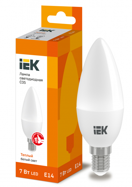 IEK Лампа светодиодная ECO C35 свеча 7Вт 230В 3000К E14