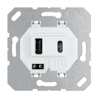 JUNG USB-зарядное устройство, Белый, USB тип А + USB тип С, выходной ток 3000 mA  универсальные встраиваемые механизмы