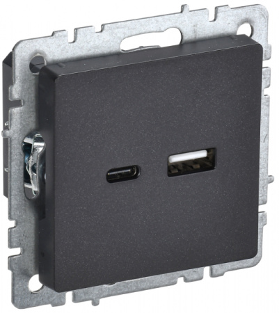 IEK BRITE BASE Черный Розетка USB A+C 18Вт РЮ11-1-БрЧ