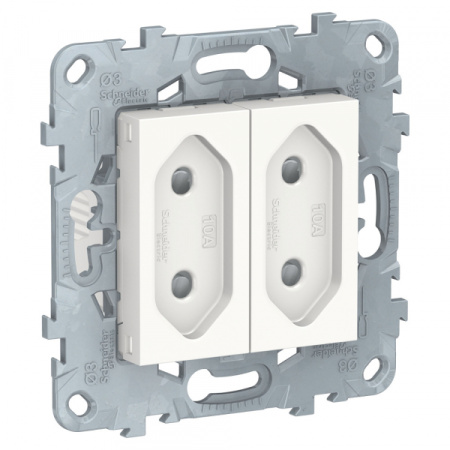 Schneider Electric Unica New Бел Розетка б/з 2-модульная, со шторками, винт. зажим, 10А