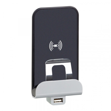 Legrand Valena Allure Беспроводное зарядное устройство Qi 1А с дополнительным разьемом USB A 5В 2,4А.