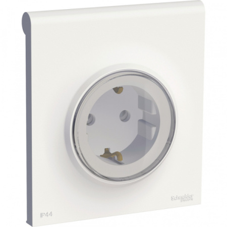 Schneider Electric Odace Бел Розетка с з/к с крышкой IP44