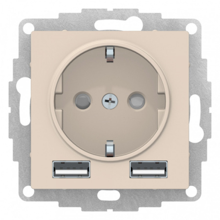 Systeme Electric AtlasDesign Бежевый SO + USB Розетка A+A, 5В/2,4А, 2х5В/1,2А, механизм