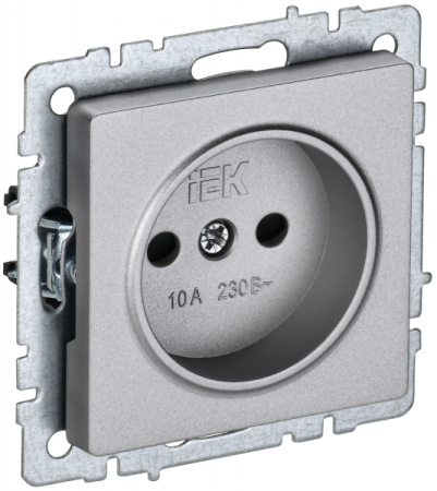 IEK BRITE BASE Алюминий Розетка без з/к с з/ш 10А РСш10-2-БрА