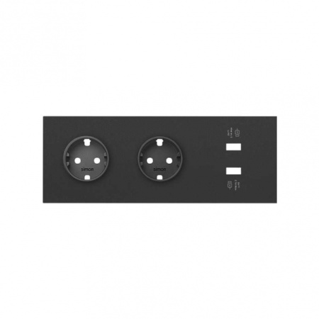Simon 100 Черный матовый Кит 3 поста, фронт. Накладка на 2 розетки Schuko + 1 з/у 2xUSB цвета