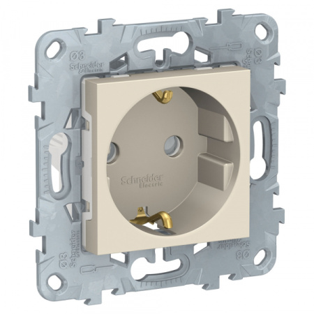 Schneider Electric Unica New Беж Розетка с/з со шторками, винт. зажим, 16А, 250В,