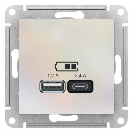 Systeme Electric AtlasDesign Жемчуг USB A+С, 5В/2,4А, 2х5В/1,2А, механизм