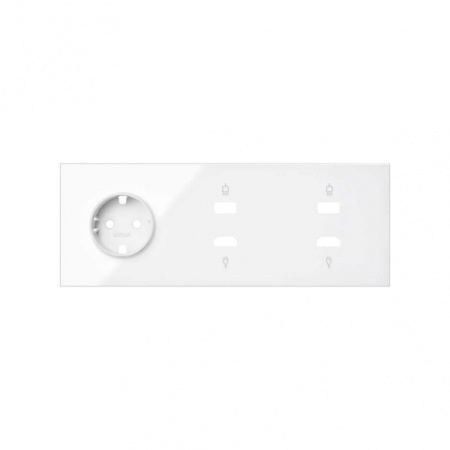 Simon 100 Белый глянец Кит 3 поста, фронт. Накладка на 1 розетку Schuko + 2 розетки HDMI + 2 розетки USB