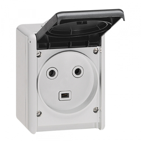Legrand Plexo Серый Розетка с/з с крышкой, 2К+З 32А,230В,винтовой зажим, накладная, в сборе IP55