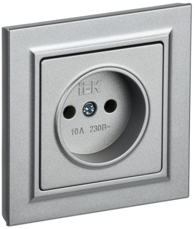 IEK BRITE BASE Алюминий Розетка без з/к/ш 10А в сб. РСР10-1-0-БрА