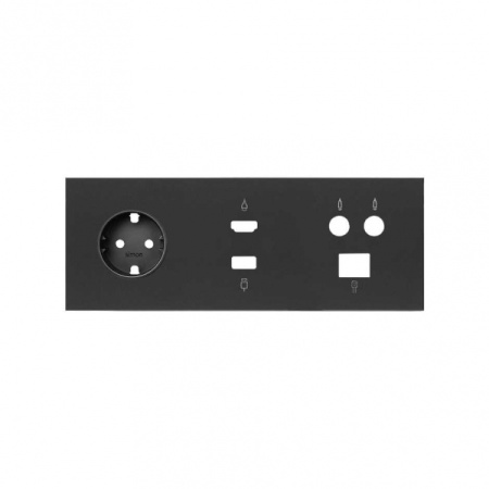 Simon 100 Черный матовый Кит 3 поста, фронт. Накладка на 1 розетку Schuko + 1 розетку TV + 1 розетку RJ45 + 1 розетку HDMI + 1 розетку USB