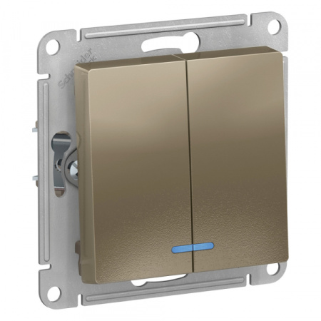 Systeme Electric AtlasDesign Шампань Выключатель 2-клавишный с подсветкой, сх.5а, 10АХ, механизм