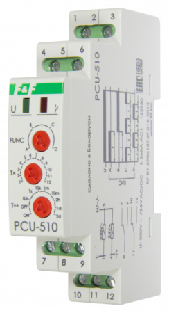 Реле времени PCU-510, многофункц(4 функ), 230В AC, max ток 2x8А, 2НО/1НЗ