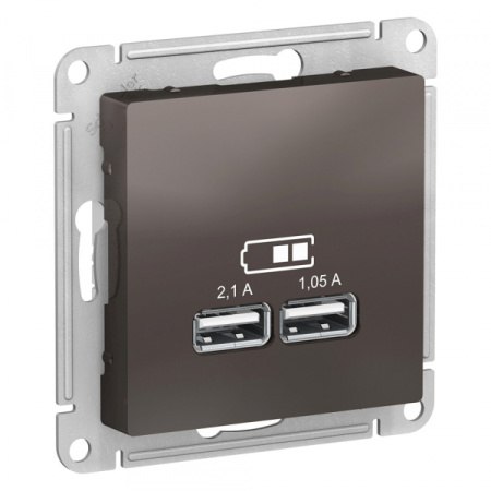 Systeme Electric AtlasDesign Мокко USB, 5В, 1 порт x 2,1 А, 2 порта х 1,05 А, механизм