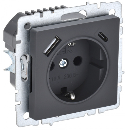 IEK BRITE BASE Графит Розетка с з/к/ш 16А с USB A+C 18Вт РЮш11-1-БрГ