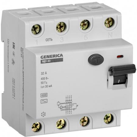 IEK GENERICA УЗО ВД1-63 4Р 32А 30мА
