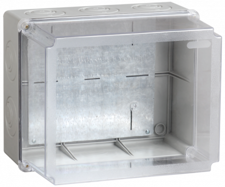 IEK Коробка КМ41348 распаячная для о/п 240х195х165 мм IP55 (RAL7035, монт. плата, кабельные вводы 5 шт)