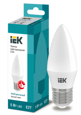 IEK Лампа светодиодная ECO C35 свеча 5Вт 230В 4000К E27