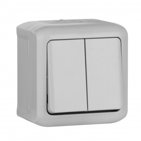 Legrand Quteo Сер Выключатель 2-клавишный IP44 10А