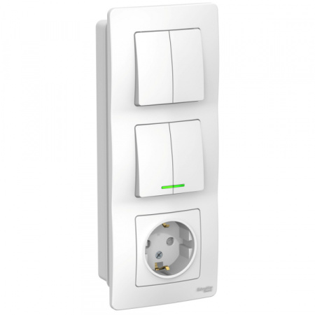 Systeme Electric Blanca внутр Бел Блок: Розетка з/к шт 16А, 250В+выкл 2кл.с подсветкой+выкл 2кл.