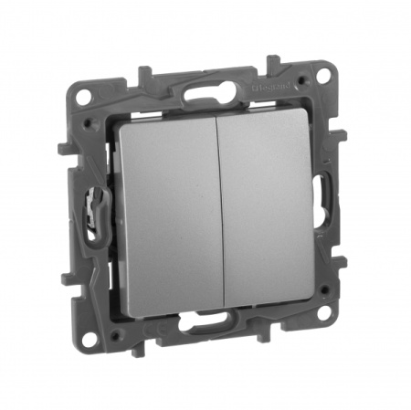 Legrand Etika Алюминий Переключатель 2-клавишный, 10А, Автоматические клеммы