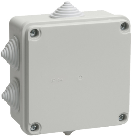 IEK Коробка КМ41234 распаячная для о/п 100х100х50мм IP55 (RAL7035, 6 гермовводов)