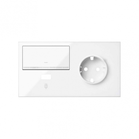 Simon 100 Белый глянец Кит 2 поста, фронт. Накладка на 1 розетку Schuko (справа) + 1 з/у USB SC + 1 клавиша светорегулятора
