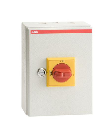 ABB OTL32 Рубильник в боксе OTL32BA3M до 32A 3-полюсный, желто-красная ручка, перфорация 4х25.5+2x16.5