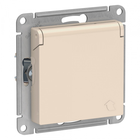 Systeme Electric AtlasDesign Беж Розетка с/з, со шторками, с крышкой, 16А, в сборе