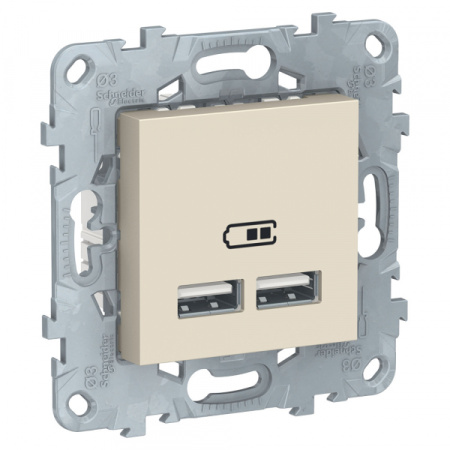 Schneider Electric Unica New Беж Розетка USB, двойная, 5 В / 2100 мА