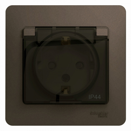 Systeme Electric Glossa Шоколад Розетка с/з со шторками с крышкой, 16А, IP44 (в сборе)