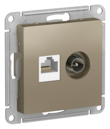 Systeme Electric AtlasDesign Шампань Розетка двойная комп+ТВ, RJ45+TV, кат.5E, механизм