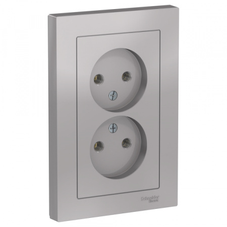 Systeme Electric AtlasDesign Алюминий Розетка б/з двойная, 16А, в сборе
