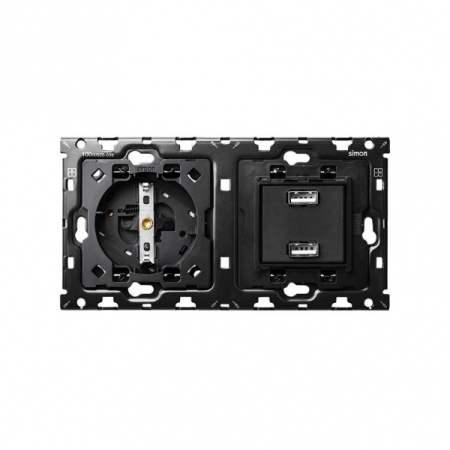 Simon 100 Кит 2 поста механизм 1 розетка Schuko + 1 з/у 2хUSB + суппорт