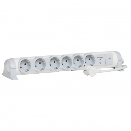 Legrand Защита оборудования Бело-серый Удлинитель 6x2К+З с выкл., кабель 1,5м, с защитой от перепадов напряжения, фиксир. поворотный блок, возможно кр
