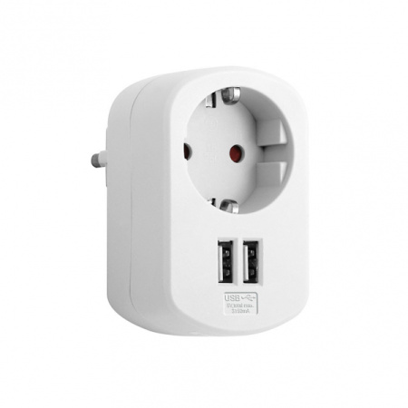 Simon Brico Белый Адаптер Schuko + 2хUSB 3,15А