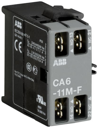 ABB Доп. контакт CA6-11N-F боковой для миниконтакторов В6, В7, со штыревыми клеммами
