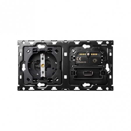 Simon 100 Кит 2 поста механизм 1 розетка Schuko + 1 з/у USB SC 2.1A + 1 светорегулятор (отсечка фазы, 2/3 провода) + суппорт