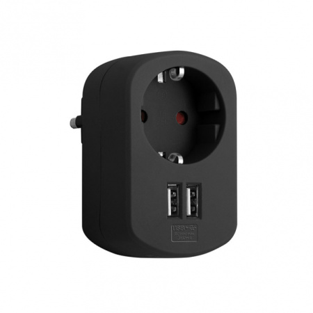 Simon Brico Черный Адаптер Schuko + 2хUSB 3,15А