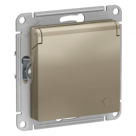 Systeme Electric AtlasDesign Шампань Розетка с/з, со шторками, с крышкой, 16А, в сборе